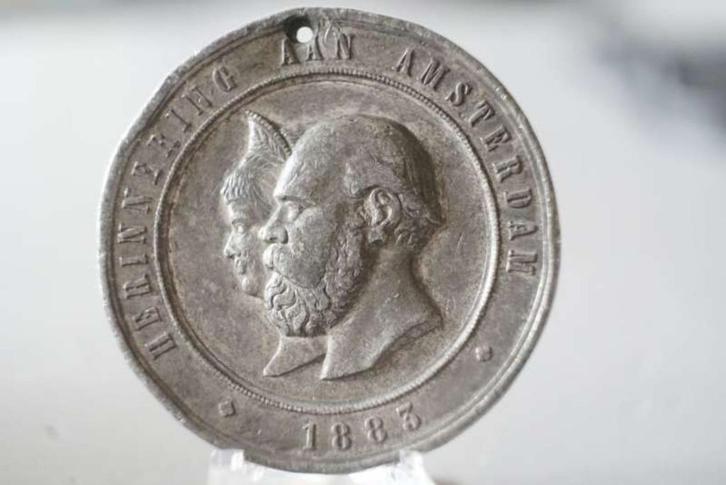 Nederland gelegenheidspenning Uitvoerhandel Amsterdam 1883, Postzegels en Munten, Penningen en Medailles, Overige materialen, Nederland