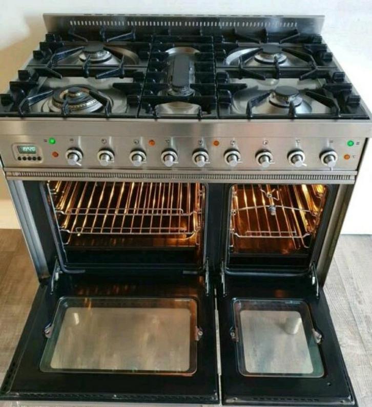 Zeer goed onderhouden Boretti rvs fornuis 5,pits 90cm ovens, Witgoed en Apparatuur, Fornuizen, Zo goed als nieuw, Vrijstaand, Gas