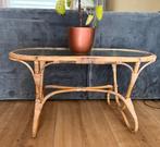 Vintage rotan tafeltje mee origineel glas, Ophalen, Minder dan 45 cm, Minder dan 55 cm, Rond