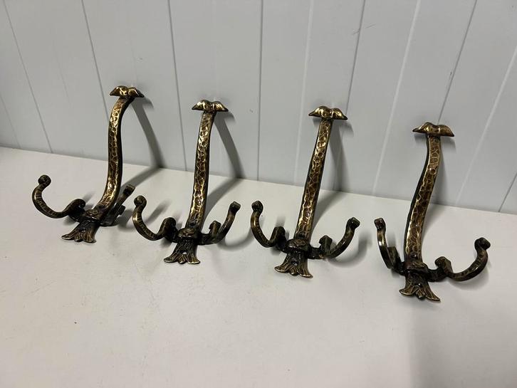 Te Koop : 4x Koperen Messing Wandhaken Kapstokhaken Haken, Huis en Inrichting, Woonaccessoires | Kapstokken, Zo goed als nieuw