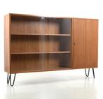 Teakhouten Kast | Mid-Century Modern | Glazen Schuifdeuren, Huis en Inrichting, Kasten | Dressoirs, Ophalen, Met deur(en), 150 tot 200 cm