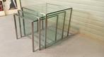 Vintage glas en chrome mimiset nesting tables, Huis en Inrichting, Woonaccessoires | Overige, Gebruikt, Ophalen