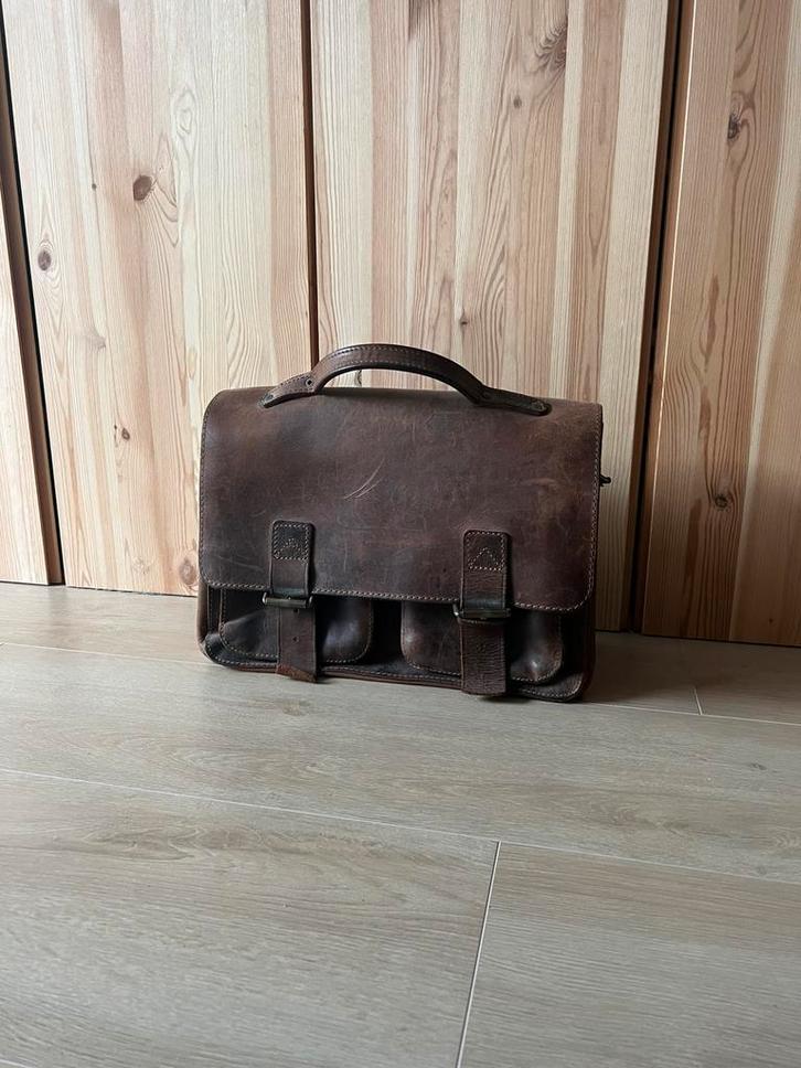 Original Ruitertas leer bruin, Sieraden, Tassen en Uiterlijk, Tassen | Schooltassen, Zo goed als nieuw, Aktetas of Boekentas, 40 tot 50 cm