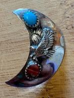 Vintage Zilveren Broche/Oorbel Halve Maan Adelaar, Sieraden, Tassen en Uiterlijk, Broches, Ophalen, 4 tot 7 cm, Gebruikt, Met edelsteen