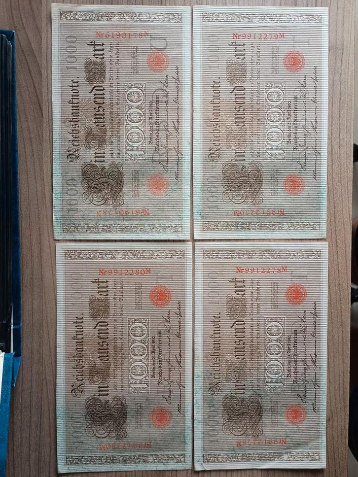 Duitse 1000 Mark biljetten 1910, 5 stuks, oplopend!, Postzegels en Munten, Bankbiljetten | Europa | Eurobiljetten, Ophalen of Verzenden