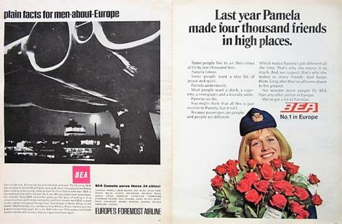 4 vintage advertenties reclames BEA vliegmaatschappij 1963-9, Verzamelen, Luchtvaart en Vliegtuigspotten, Ophalen