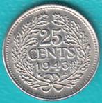 Nederland 25 cent 1943 EP Wilhelmina zilver in munthouder, Zilver, 25 cent, Ophalen of Verzenden, Koningin Wilhelmina