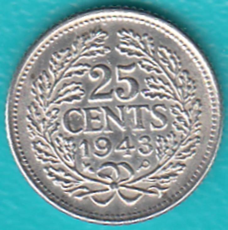 Nederland 25 cent 1943 EP Wilhelmina zilver in munthouder, Postzegels en Munten, Munten | Nederland, Losse munt, 25 cent, Koningin Wilhelmina