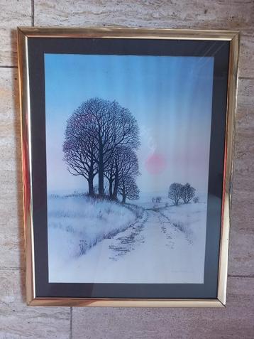 2 schilderijen met winterlandschap  goudkleurige lijst beschikbaar voor biedingen
