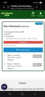 Tickets 1e rang miss montreal, Tickets en Kaartjes, Twee personen, Trein, Met bestemming of datum