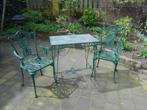 vintage tuin tafel + 2 stoelen, Gebruikt, Rechthoekig, Metaal, Ophalen