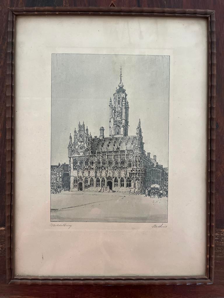 Oude pentekening van het stadhuis van Middelburg, Ophalen of Verzenden