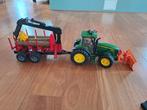 Bruder John Deere tractor met aanhanger voor boomstammen, Ophalen of Verzenden, Gebruikt