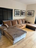 Ruime Taupe U-Bank Suède/Velvet - Comfortabel en Stijlvol, Ophalen, Hoekbank, 300 cm of meer, Zo goed als nieuw