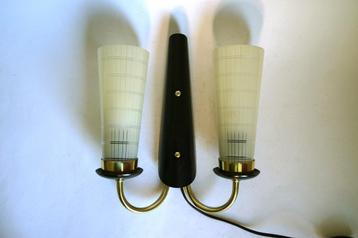 vintage mid century wandlamp glas metaal zwart goud creme