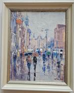 Niek van der plas - Het Damrak in Amsterdam, Antiek en Kunst, Ophalen of Verzenden