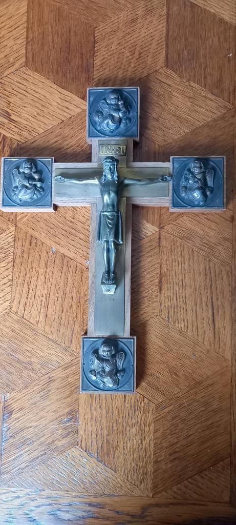 Antiek INRI Jezus Christus kruis met 4 engelen, Antiek en Kunst, Antiek | Religie, Ophalen