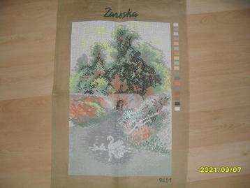 NIEUW Voorbedrukt stramien ZWAAN met jongen. Verkoop ook DMC beschikbaar voor biedingen