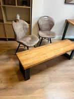 Twee eetkamerstoelen en eetkamerbank, Huis en Inrichting, Stoelen, Ophalen, Bruin, Zo goed als nieuw, Vijf, Zes of meer stoelen
