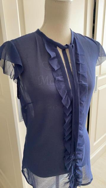 Voile top blouse blauw maat L Benetton met roezel beschikbaar voor biedingen