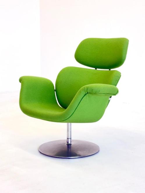 Big Tulip groene fauteuil door Pierre Paulin voor Artifort, Huis en Inrichting, Fauteuils, Zo goed als nieuw, Metaal, Stof, Overige materialen