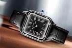 Cartier Santos Dumont Black Lacquer WSSA0046, Leer, Staal, Polshorloge, Zo goed als nieuw