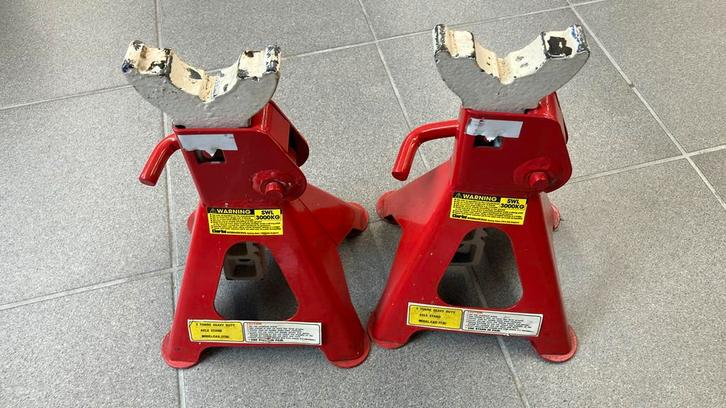 Set van 2 Clarke Assteunen 3000Kg (per stuk), Auto diversen, Krikken, Zo goed als nieuw, Garagekrik, Manueel, Ophalen