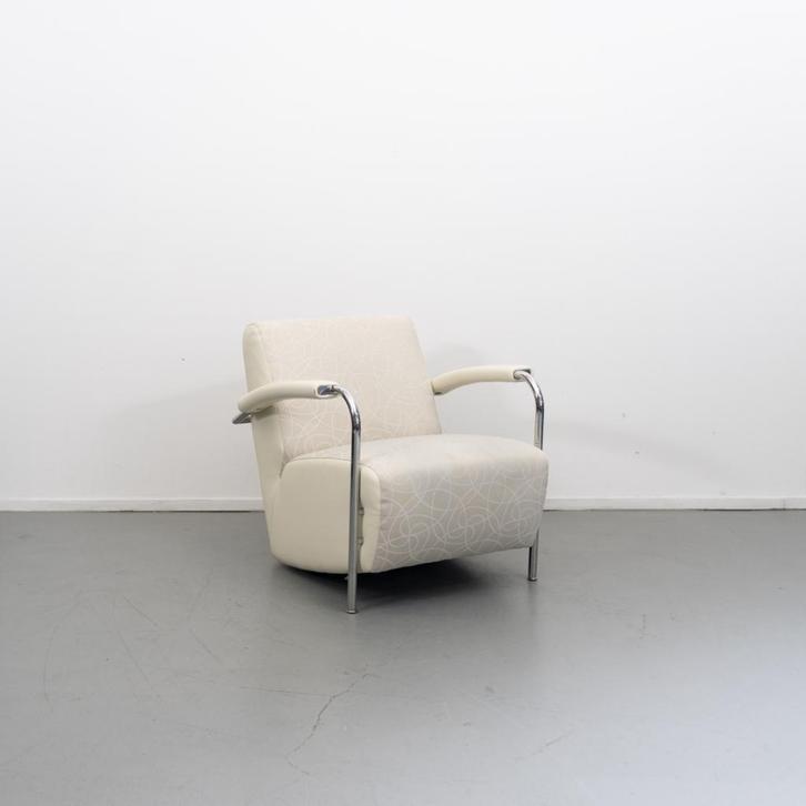 1 Leolux Scylla crême motief stof Lage rug, Huis en Inrichting, Fauteuils, Zo goed als nieuw, Leer, Stof, Ophalen of Verzenden