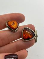 A306 Prachtige zilveren manchetknopen barnsteen, Ophalen of Verzenden, Zilver, Manchetknopen, Met edelsteen