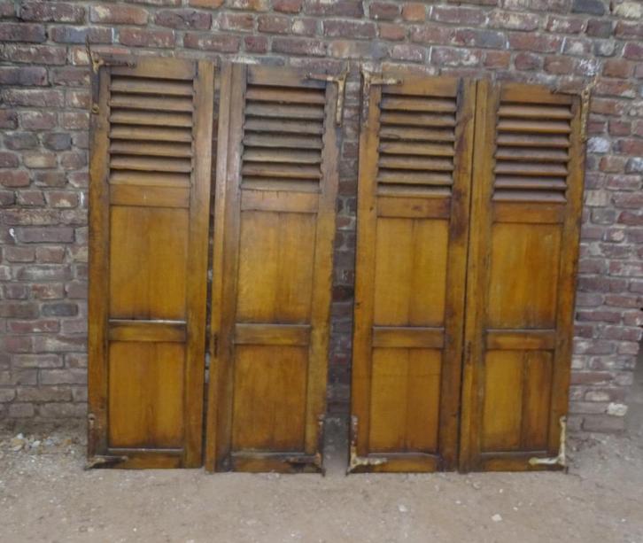 2 sets eikenhouten louvre luiken paneel blinden schutters, Antiek en Kunst, Curiosa en Brocante, Ophalen