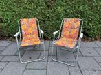 Vintage tuinstoel oranje bloemen inklapbaar  2 stuks, Ophalen, Gebruikt, Kunststof, Inklapbaar