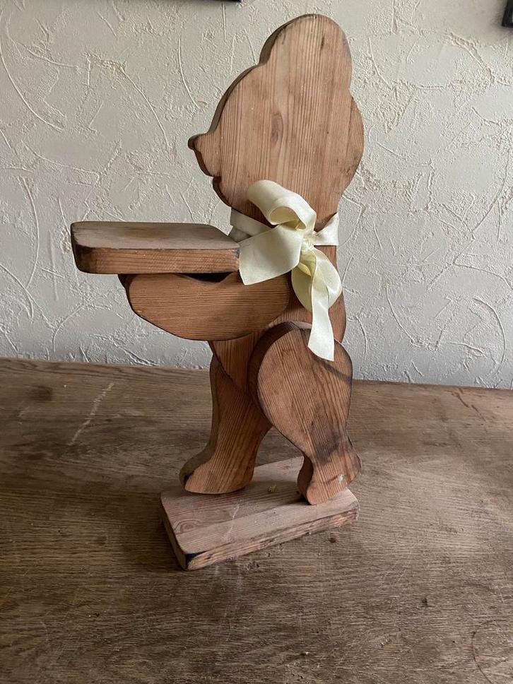 Houten bord beer met dienblad plantentafel, Antiek en Kunst, Kunst | Beelden en Houtsnijwerken, Ophalen of Verzenden