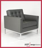 Florence Knoll Lounge Chair Grijs Leder (4 beschikbaar), Niet ingevuld, Zo goed als nieuw, Niet ingevuld, Niet ingevuld