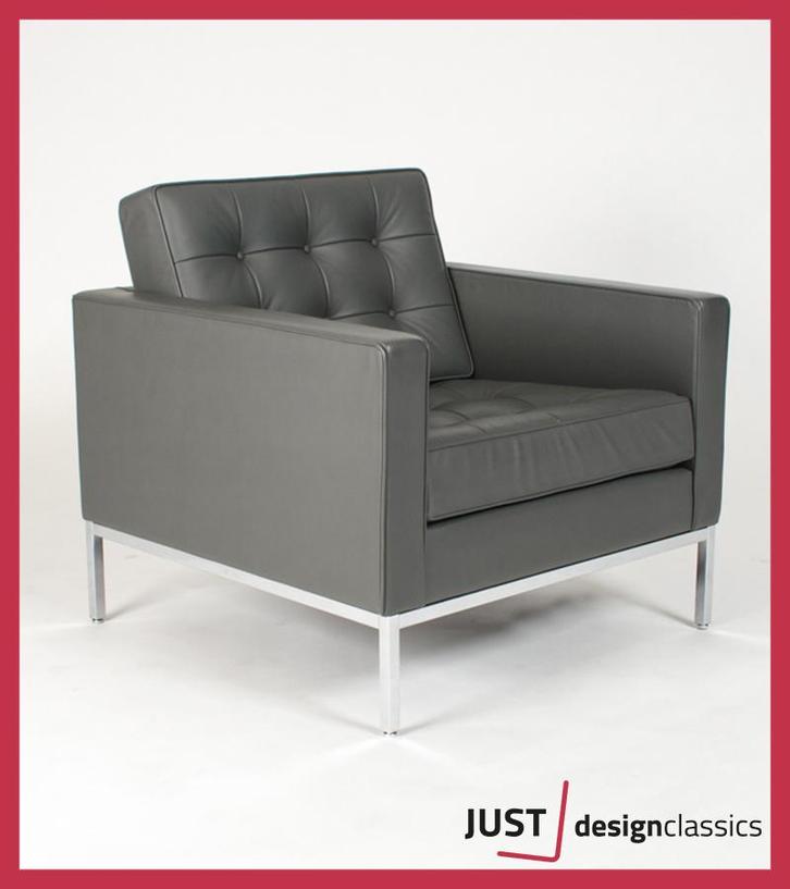 Florence Knoll Lounge Chair Grijs Leder (4 beschikbaar), Huis en Inrichting, Fauteuils, Zo goed als nieuw