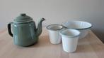 Emaille theepot, bekers en kom Dille & Kamille, Antiek en Kunst, Antiek | Emaille, Ophalen of Verzenden