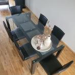 Robuuste stalen eetkamertafel met natuursteen en glasplaat, Huis en Inrichting, Tafels | Eettafels, Ophalen, Gebruikt, 200 cm of meer