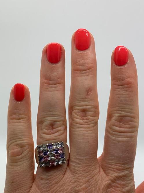 V833 Prachtige zilveren gekleurde zirkonen ring maat 17, Sieraden, Tassen en Uiterlijk, Ringen, Dame, 17 tot 18, Zilver, Zilver