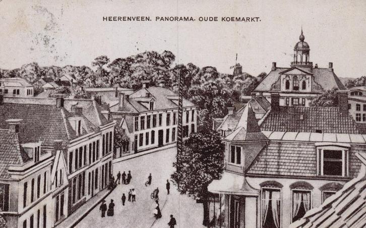 Heerenveen Panorama Oude Koemarkt (1909) 129993, Verzamelen, Ansichtkaarten | Nederland, Gelopen, Friesland, Voor 1920, Verzenden