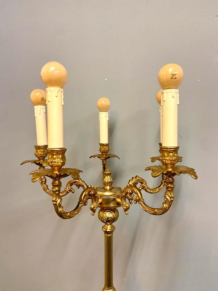 Prachtige  172 cm Messing staande lamp 5-arms Candelabra, Huis en Inrichting, Lampen | Vloerlampen, Zo goed als nieuw, 150 tot 200 cm