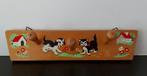 Retro Vintage kinderen kapstokje poes hond hout '50s/'60s, Ophalen of Verzenden, Huis en Inrichting