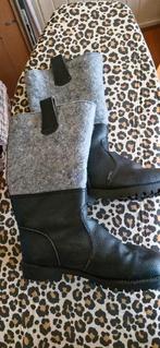 Laarzen boots leer zwart grijs vilt gevoerd maat 42 zgan, Tweepersoons, Leer, Ophalen of Verzenden, Zo goed als nieuw