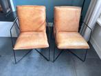 Fauteuils van Buffelleer  met zwart stalen frame, Huis en Inrichting, Stoelen, Gebruikt, Twee, Bruin, Leer