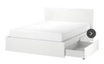 Tweepersoons bed, Ikea Malm (ledikant, zonder lattenbodems), Huis en Inrichting, Slaapkamer | Bedden, 180 cm, Gebruikt, Wit, Hout
