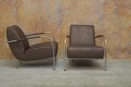 Als NIEUW! 2 bruine Harvink Columbus design fauteuils!, Huis en Inrichting, Design, 75 tot 100 cm, Metaal, Zo goed als nieuw