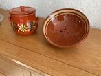 Fruitschaal + pot met deksel. Spaans aardewerk, Huis en Inrichting, Ophalen of Verzenden, Gebruikt, Bruin