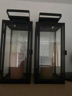 Windlichten zwart staal met glas, Ophalen of Verzenden, Zo goed als nieuw, Overige materialen, Minder dan 25 cm
