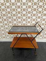Vintage teak serveerwagen met blad van keramiek, Gebruikt, Vintage, 55 tot 75 cm, Rechthoekig