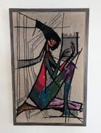 Geborduurd schilderij de harpspeelster vintage jaren 70 kuns, Antiek en Kunst, Ophalen