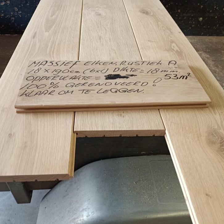 massief eiken houten vloer, 18cm br, opp;53m2, 100% gerenove, Doe-het-zelf en Verbouw, Vloerdelen en Plavuizen, Zo goed als nieuw