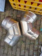 Twee keer rvs kachelpijp 90 graden rvs 180mm, Ophalen of Verzenden, Gebruikt, Hout, Overige soorten